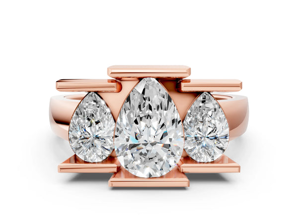 Rose gold Three Stone Pear Cut Cut Channel Set Diamond Ring