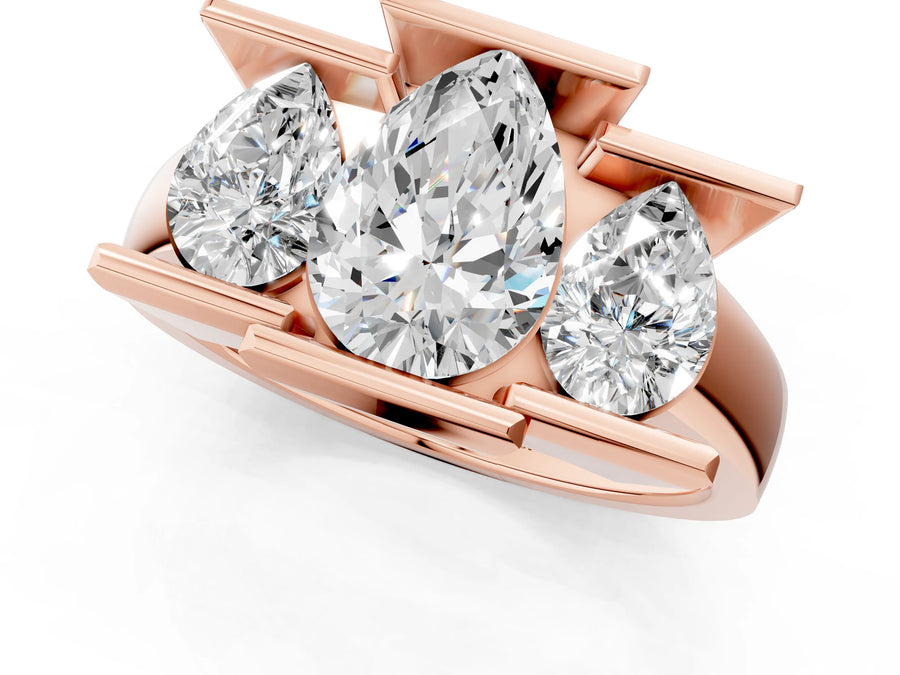 Rose gold Three Stone Pear Cut Cut Channel Set Diamond Ring