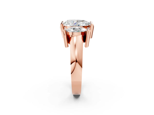 Rose gold Three Stone Pear Cut Cut Channel Set Diamond Ring