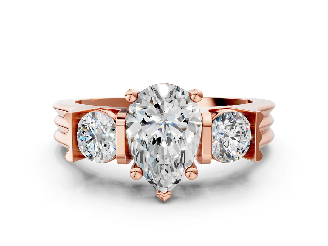 Rose gold Three-Stone Pear Cut Cut Classic Band Prong Setting Ring_7