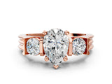 Rose gold Three-Stone Pear Cut Cut Classic Band Prong Setting Ring_7