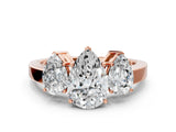 Rose gold Three-Stone Pear Cut Cut Diamond Engagement Ring with Flat Band and Four-Prong Setting_3