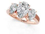 Rose gold Three-Stone Pear Cut Cut Diamond Engagement Ring with Flat Band and Four-Prong Setting_4