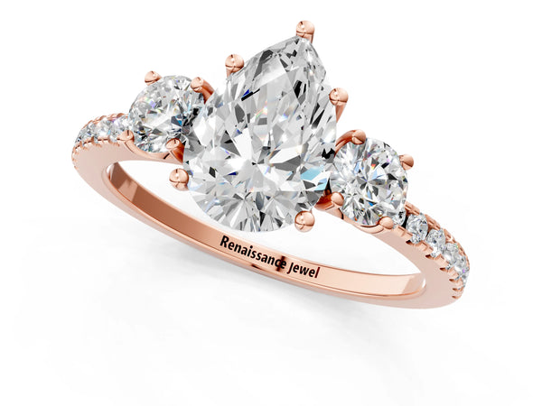 Rose gold Three-Stone Pear Cut Cut Diamond Pavé Band with Prong Setting