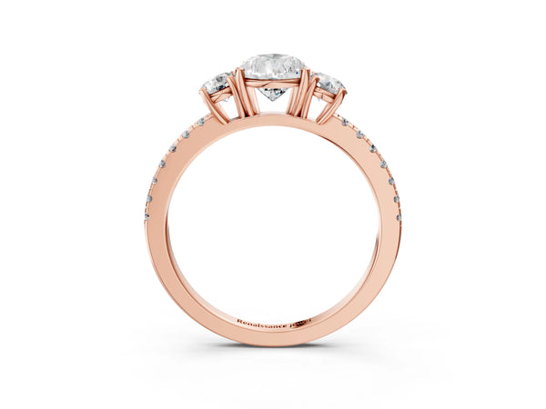 Rose gold Three-Stone Pear Cut Cut Diamond Pavé Band with Prong Setting