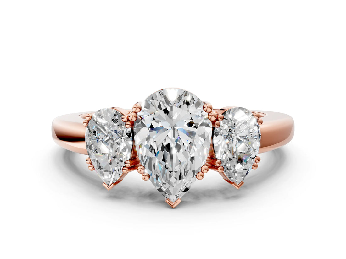 Rose gold Three-Stone Pear Cut Cut Diamond Ring with Channel Set Band and Four-Prong Setting_7