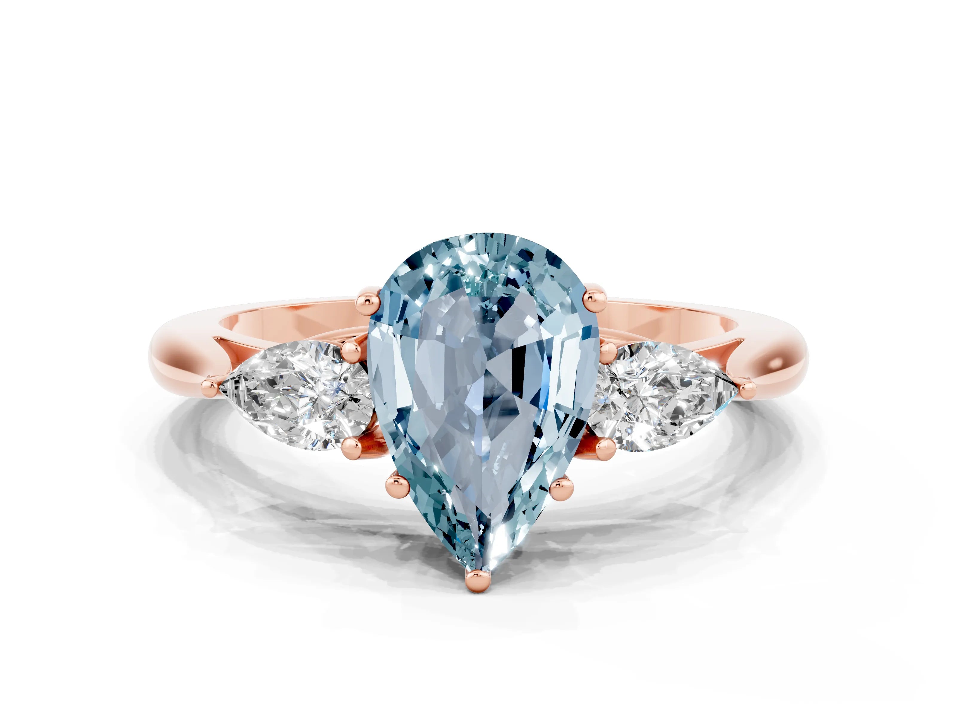 Rose gold Three-Stone Pear Cut Cut Diamond Ring with Pear Side Stones in Four-Prong Setting