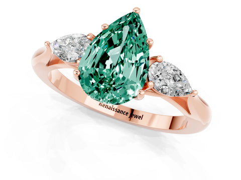 Rose gold Three-Stone Pear Cut Cut Diamond Ring with Pear Side Stones in Four-Prong Setting_1