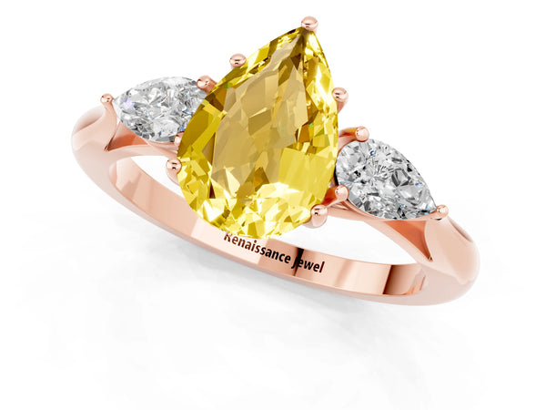 Rose gold Three-Stone Pear Cut Yellow Sapphire Ring with Pear  Side Stones in Four-Prong Setting