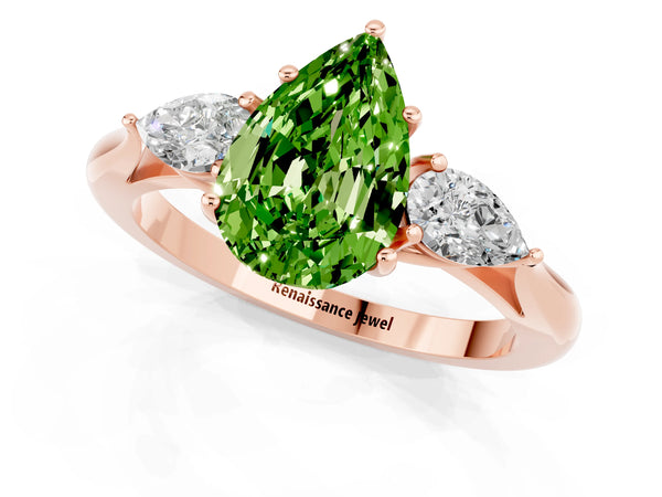 Rose gold Three-Stone Pear Cut Cut Diamond Ring with Pear Side Stones in Four-Prong Setting