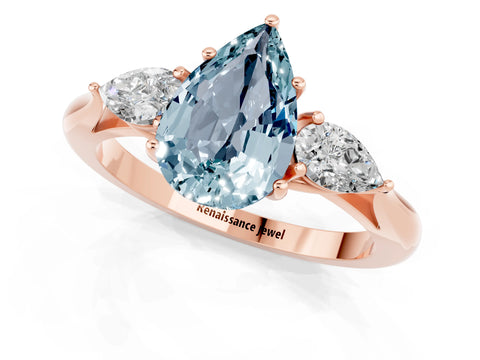Rose gold Three-Stone Pear Cut Cut Diamond Ring with Pear Side Stones in Four-Prong Setting_1