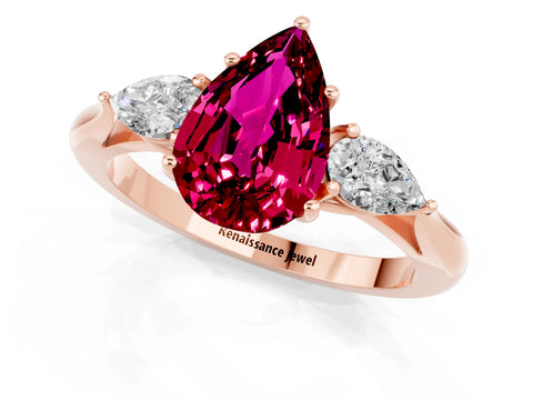 Rose gold Three-Stone Pear Cut Cut Diamond Ring with Pear Side Stones in Four-Prong Setting_1