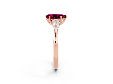 Rose gold Three-Stone Pear Cut Cut Diamond Ring with Pear Side Stones in Four-Prong Setting_2