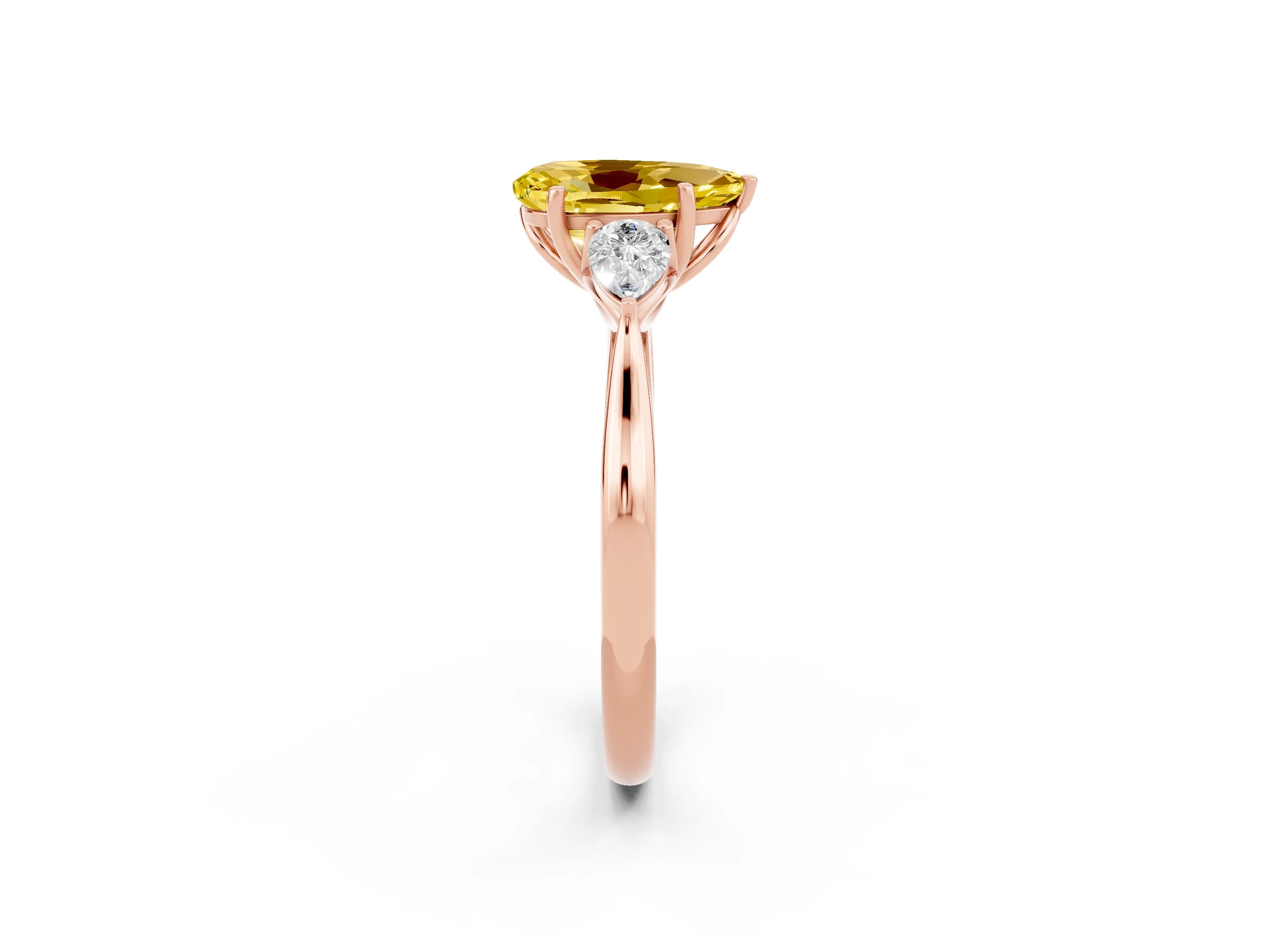 Rose gold Three-Stone Pear Cut Cut Diamond Ring with Pear Side Stones in Four-Prong Setting_2