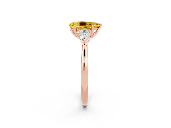 Rose gold Three-Stone Pear Cut Yellow Sapphire Ring with Pear  Side Stones in Four-Prong Setting
