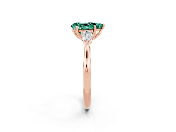 Rose gold Three-Stone Pear Cut Green Sapphire Ring with Pear  Side Stones in Four-Prong Setting