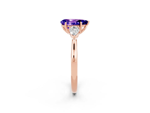 Rose gold Three-Stone Pear Cut Cut Diamond Ring with Pear Side Stones in Four-Prong Setting_2