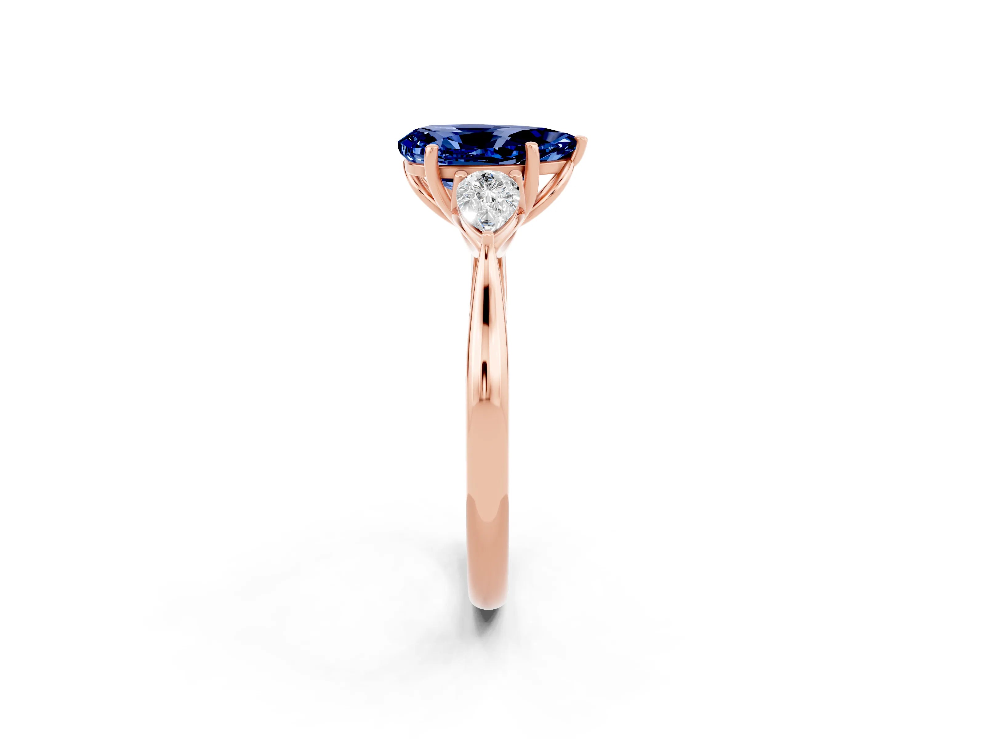 Rose gold Three-Stone Pear Cut Cut Diamond Ring with Pear Side Stones in Four-Prong Setting_2