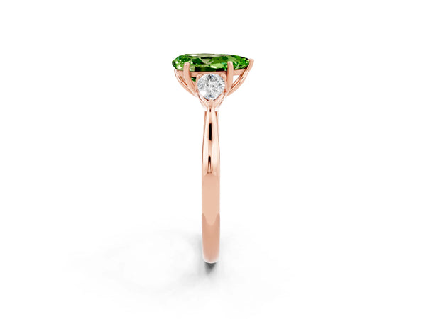 Rose gold Three-Stone Pear Cut Cut Diamond Ring with Pear Side Stones in Four-Prong Setting