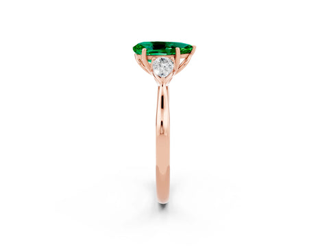 Rose gold Three-Stone Pear Cut Cut Diamond Ring with Pear Side Stones in Four-Prong Setting_2