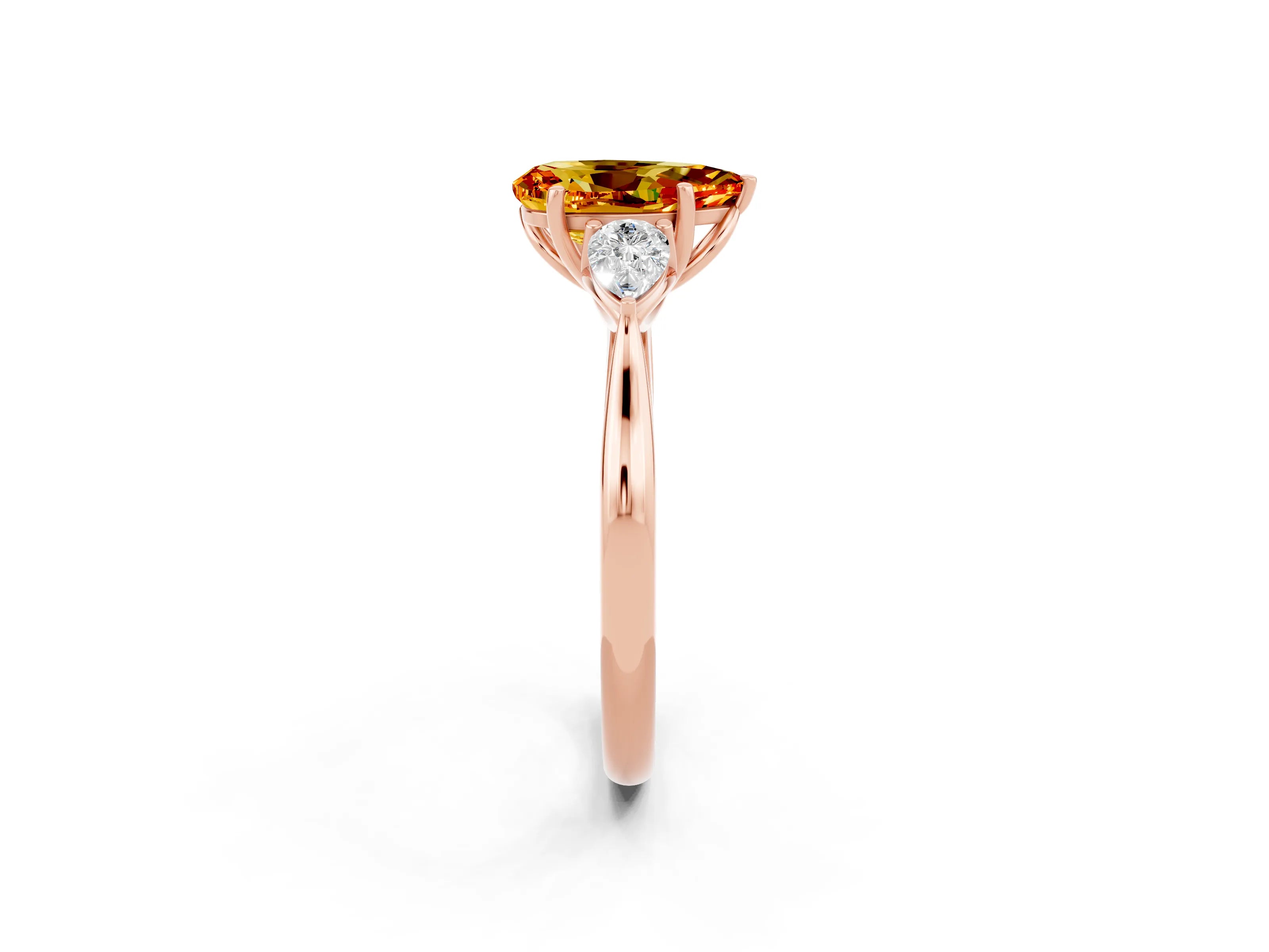 Rose gold Three-Stone Pear Cut Cut Diamond Ring with Pear Side Stones in Four-Prong Setting_2