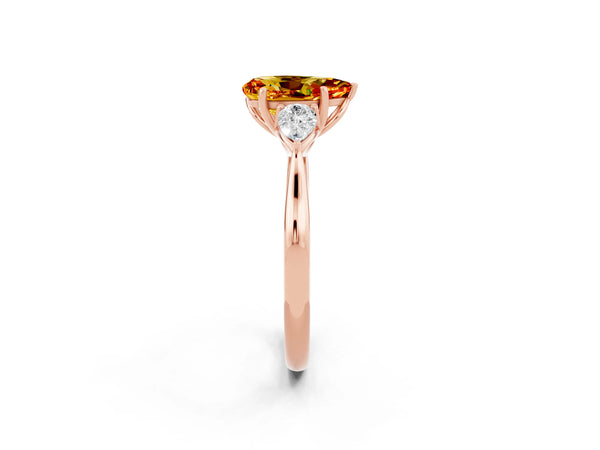 Rose gold Three-Stone Pear Cut Citrine Ring with Pear  Side Stones in Four-Prong Setting