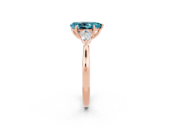 Rose gold Three-Stone Pear Cut Cut Diamond Ring with Pear Side Stones in Four-Prong Setting