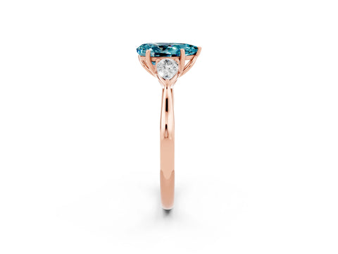 Rose gold Three-Stone Pear Cut Cut Diamond Ring with Pear Side Stones in Four-Prong Setting_2