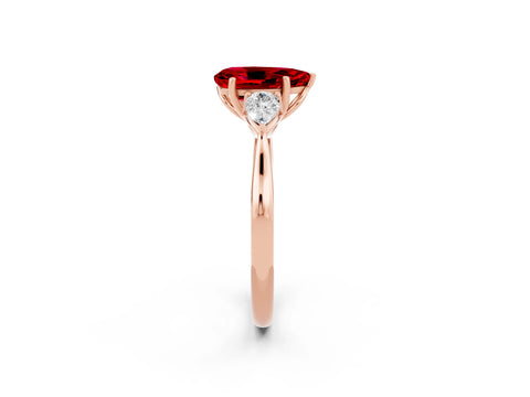 Rose gold Three-Stone Pear Cut Cut Diamond Ring with Pear Side Stones in Four-Prong Setting_2