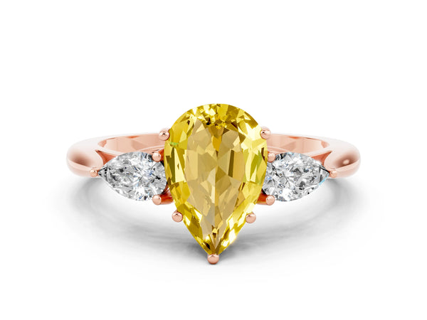Rose gold Three-Stone Pear Cut Yellow Sapphire Ring with Pear  Side Stones in Four-Prong Setting