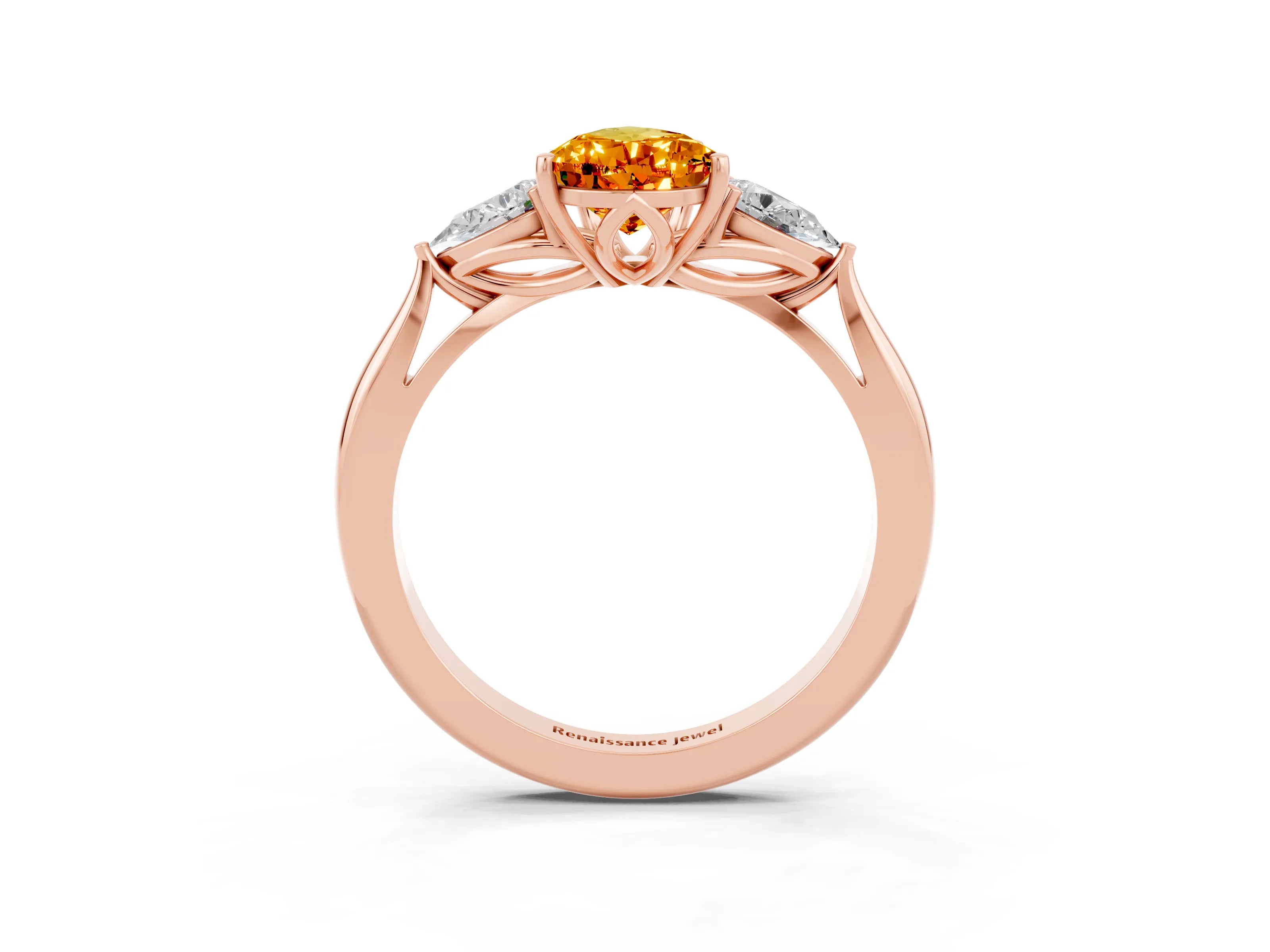Rose gold Three-Stone Pear Cut Cut Diamond Ring with Pear Side Stones in Four-Prong Setting_3