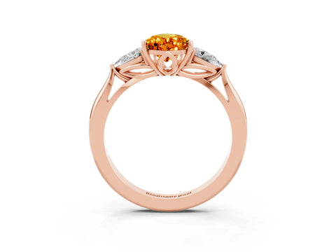 Rose gold Three-Stone Pear Cut Cut Diamond Ring with Pear Side Stones in Four-Prong Setting_3