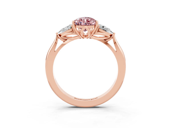 Rose gold Three-Stone Pear Cut Cut Diamond Ring with Pear Side Stones in Four-Prong Setting