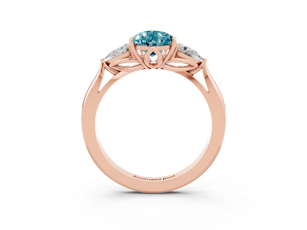 Rose gold Three-Stone Pear Cut Cut Diamond Ring with Pear Side Stones in Four-Prong Setting