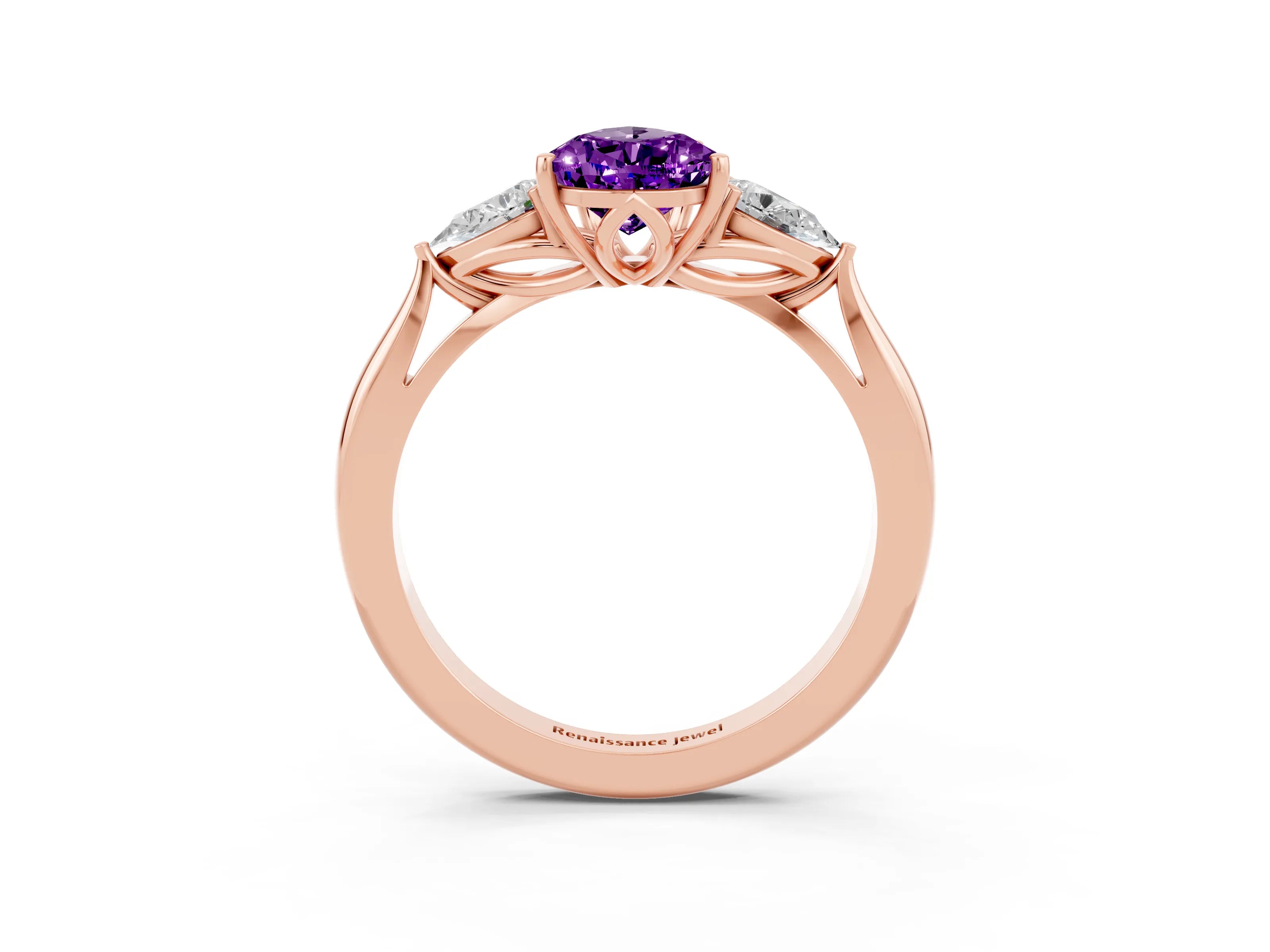 Rose gold Three-Stone Pear Cut Cut Diamond Ring with Pear Side Stones in Four-Prong Setting_3