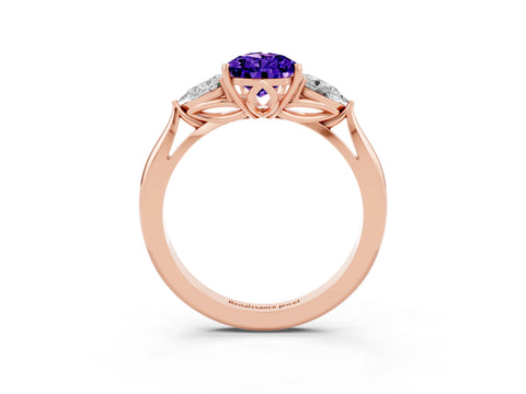 Rose gold Three-Stone Pear Cut Cut Diamond Ring with Pear Side Stones in Four-Prong Setting_3