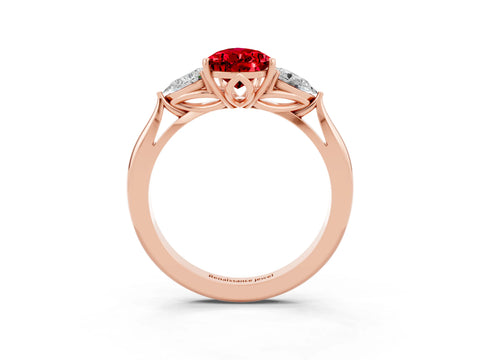 Rose gold Three-Stone Pear Cut Cut Diamond Ring with Pear Side Stones in Four-Prong Setting_3