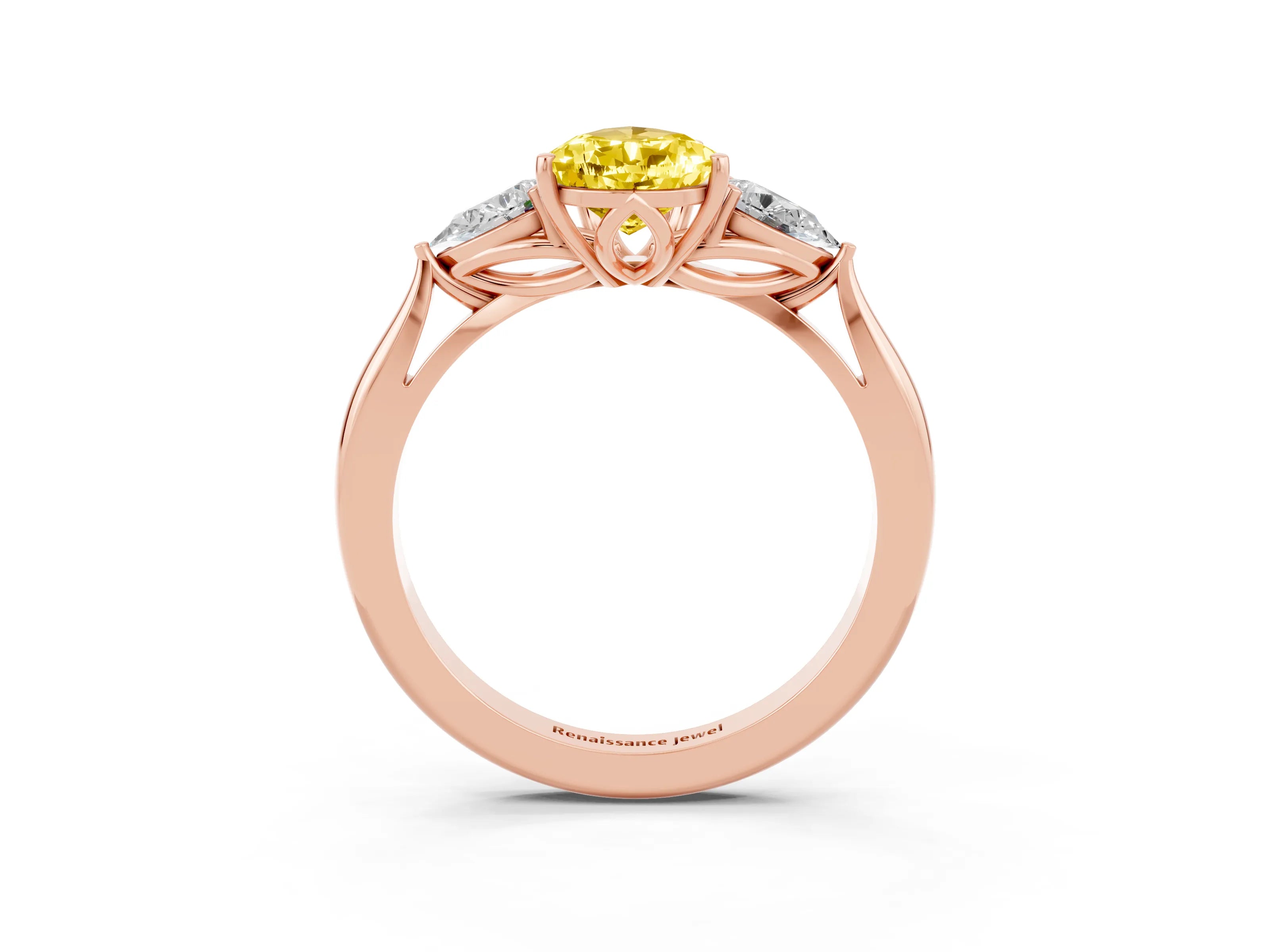 Rose gold Three-Stone Pear Cut Cut Diamond Ring with Pear Side Stones in Four-Prong Setting_3