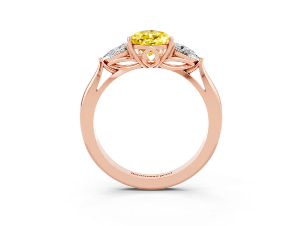 Rose gold Three-Stone Pear Cut Yellow Sapphire Ring with Pear  Side Stones in Four-Prong Setting