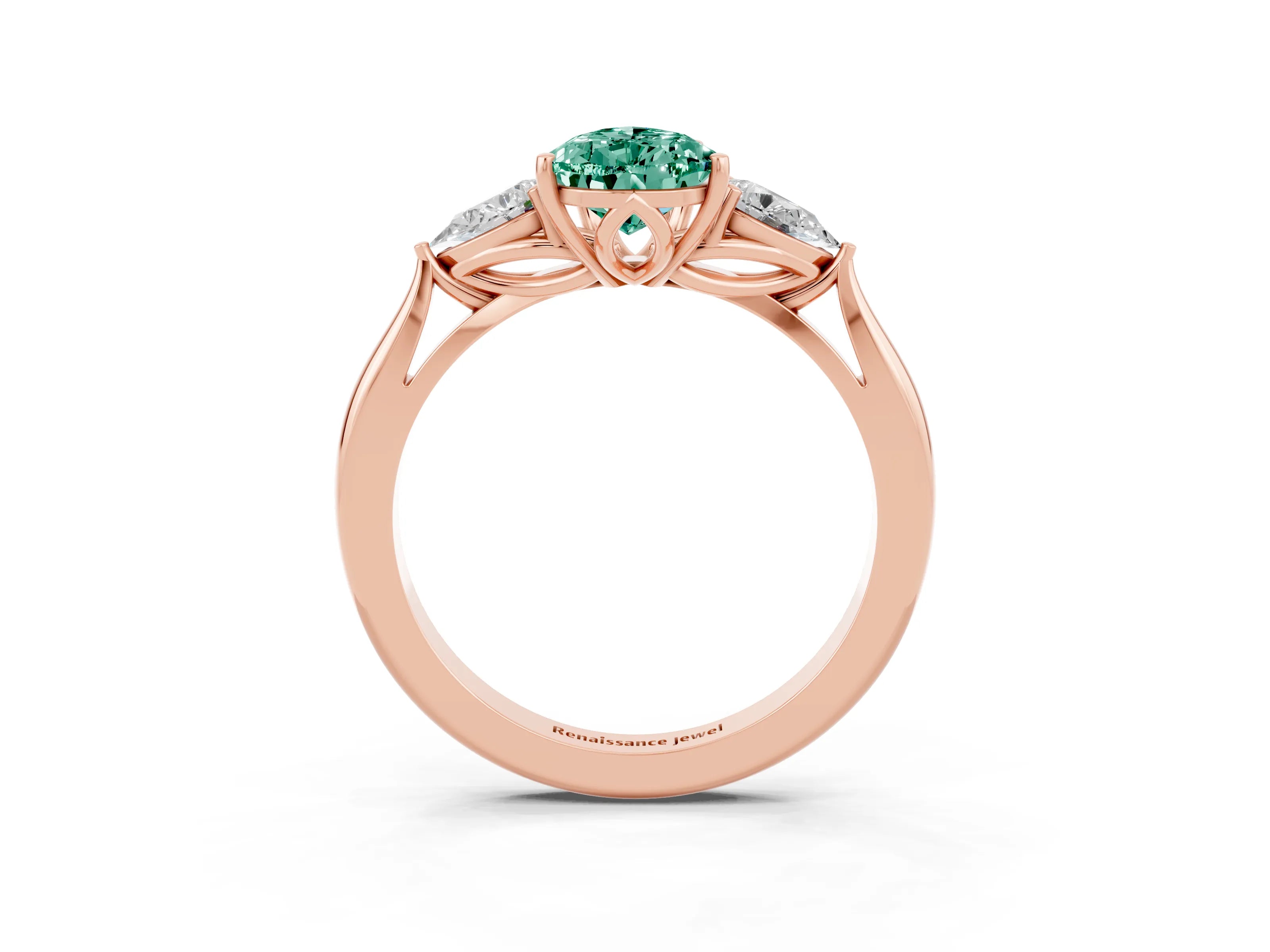 Rose gold Three-Stone Pear Cut Cut Diamond Ring with Pear Side Stones in Four-Prong Setting_3