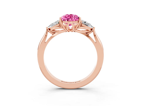 Rose gold Three-Stone Pear Cut Cut Diamond Ring with Pear Side Stones in Four-Prong Setting_3