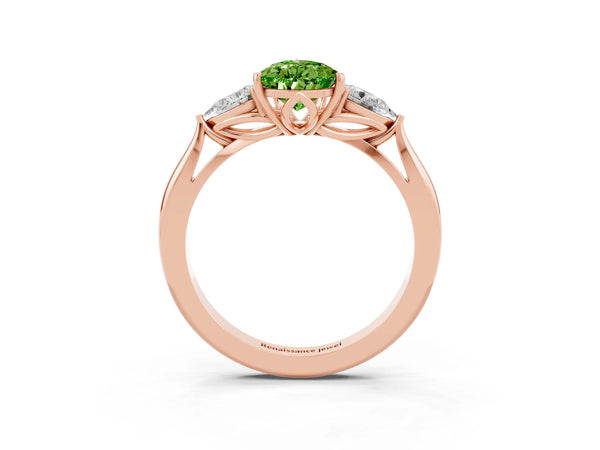 Rose gold Three-Stone Pear Cut Cut Diamond Ring with Pear Side Stones in Four-Prong Setting