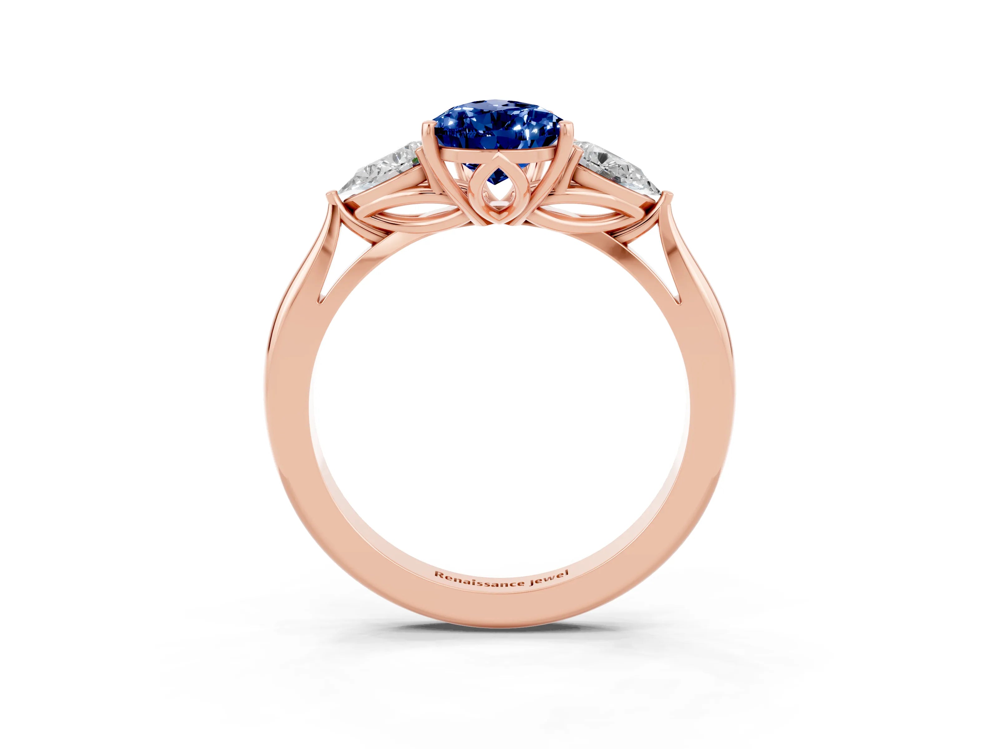 Rose gold Three-Stone Pear Cut Cut Diamond Ring with Pear Side Stones in Four-Prong Setting_3