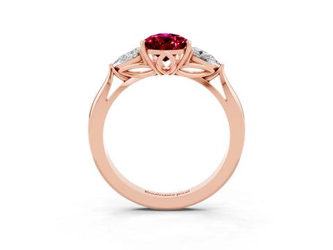 Rose gold Three-Stone Pear Cut Cut Diamond Ring with Pear Side Stones in Four-Prong Setting_3