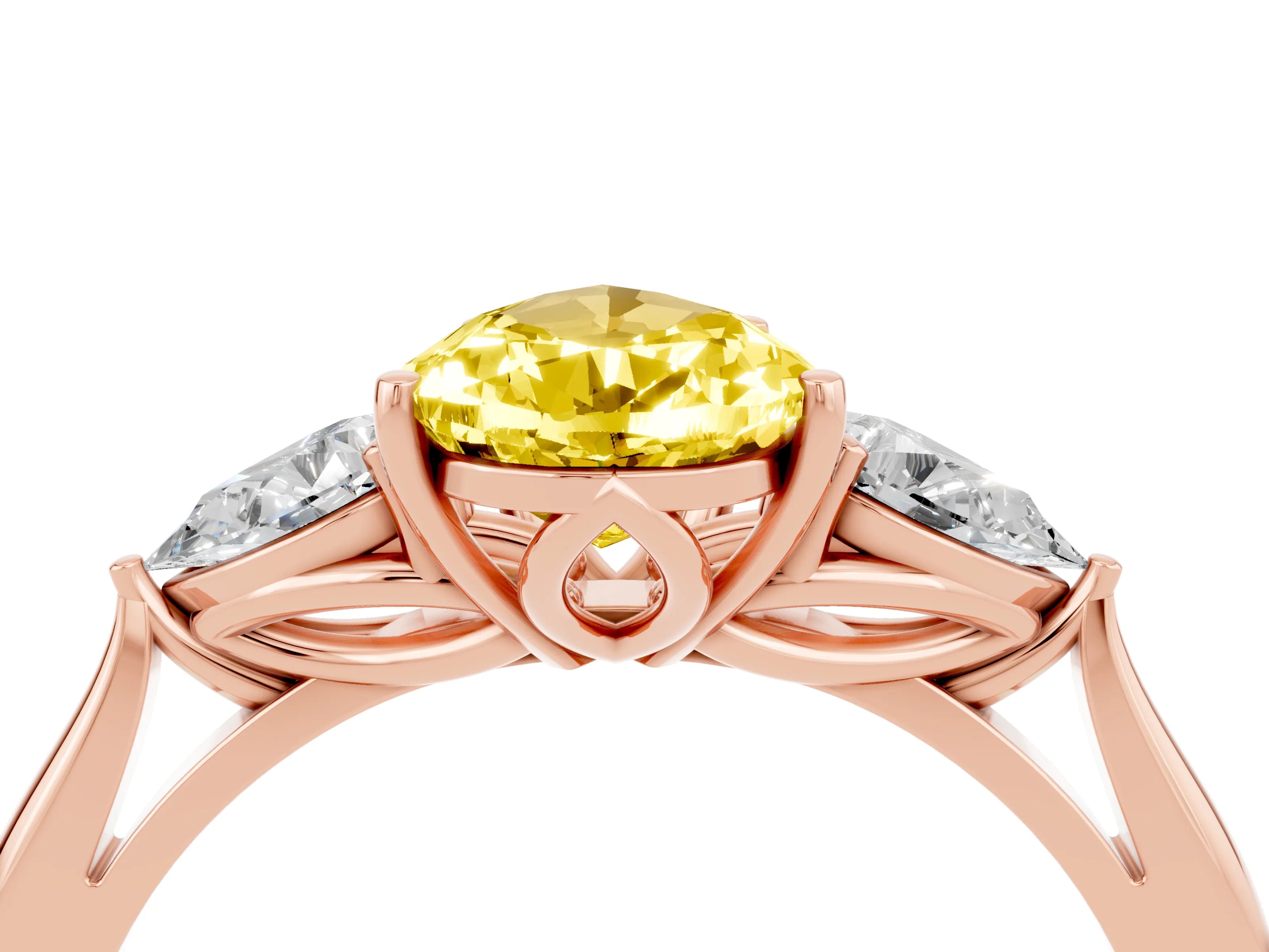 Rose gold Three-Stone Pear Cut Cut Diamond Ring with Pear Side Stones in Four-Prong Setting_4