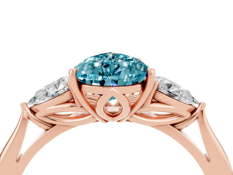 Rose gold Three-Stone Pear Cut Cut Diamond Ring with Pear Side Stones in Four-Prong Setting_4