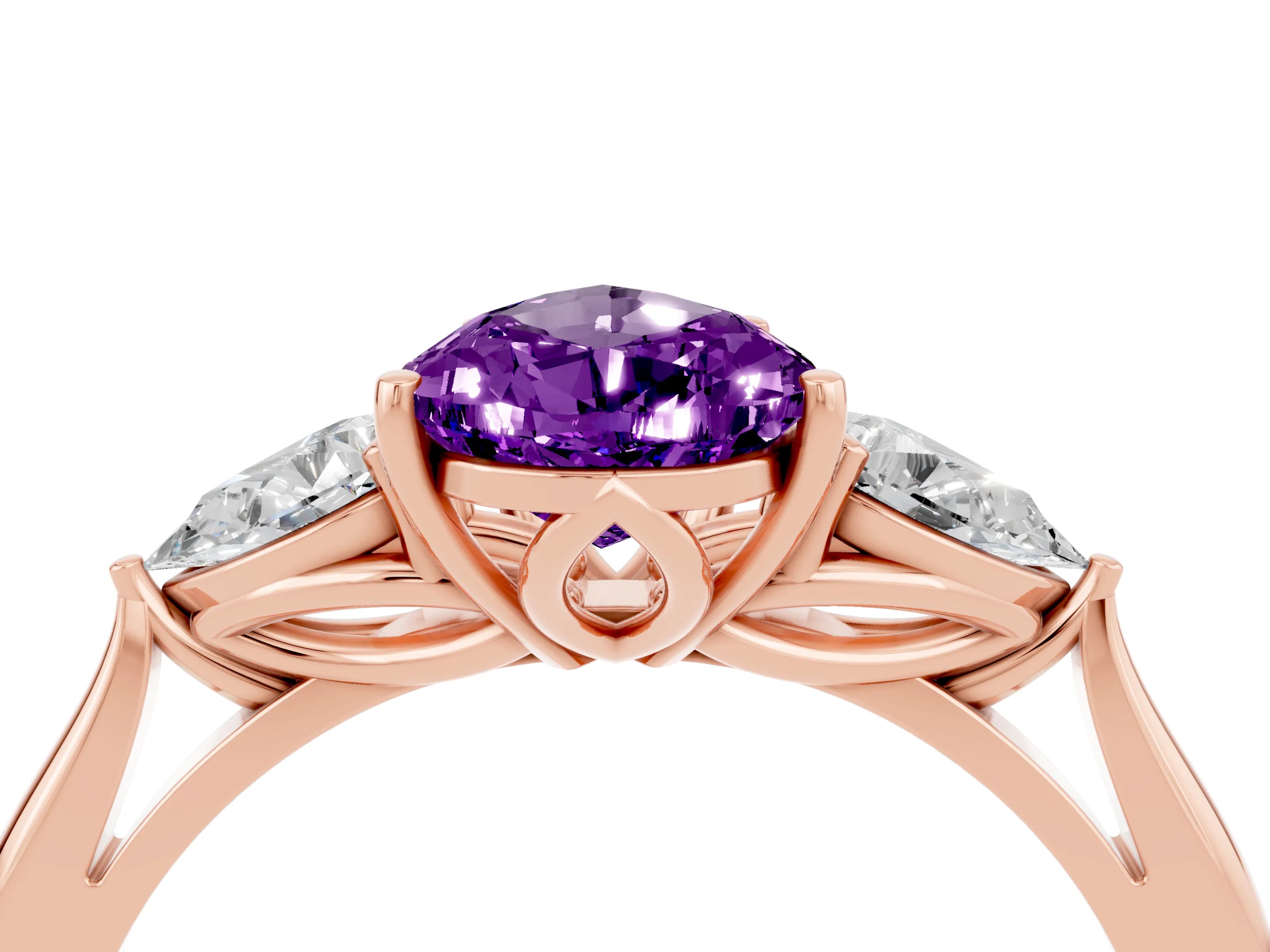 Rose gold Three-Stone Pear Cut Cut Diamond Ring with Pear Side Stones in Four-Prong Setting_4