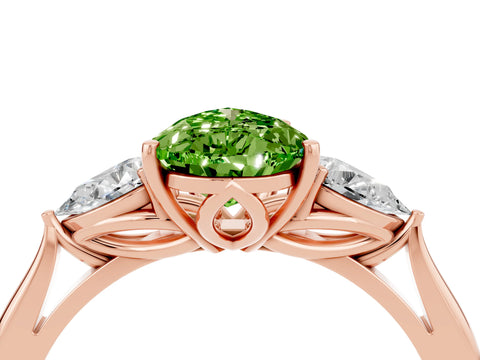 Rose gold Three-Stone Pear Cut Cut Diamond Ring with Pear Side Stones in Four-Prong Setting_4