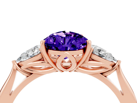 Rose gold Three-Stone Pear Cut Cut Diamond Ring with Pear Side Stones in Four-Prong Setting_4