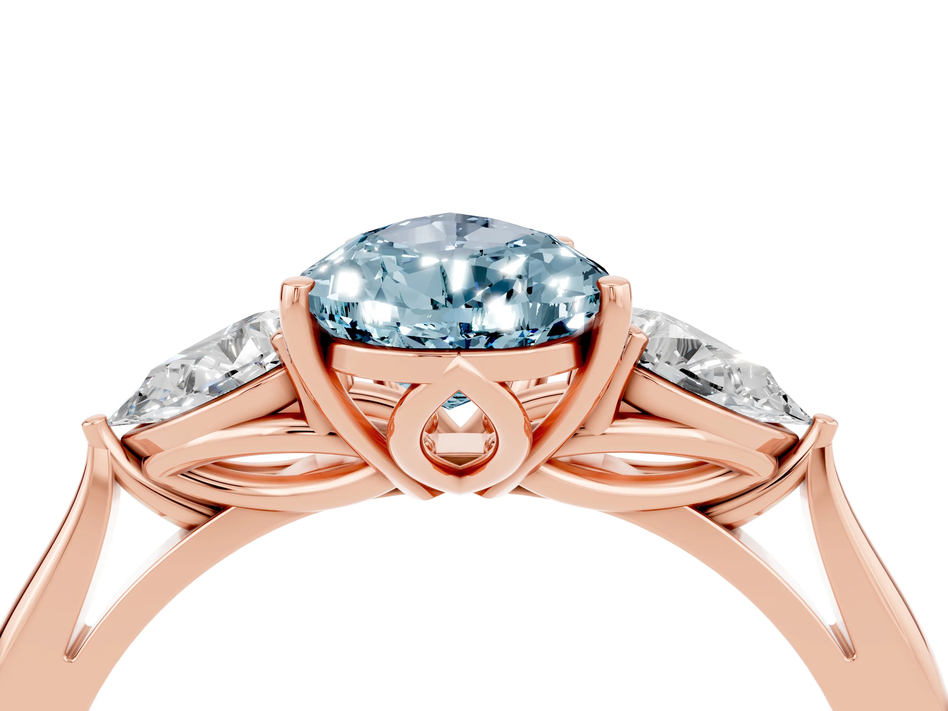 Rose gold Three-Stone Pear Cut Cut Diamond Ring with Pear Side Stones in Four-Prong Setting_4